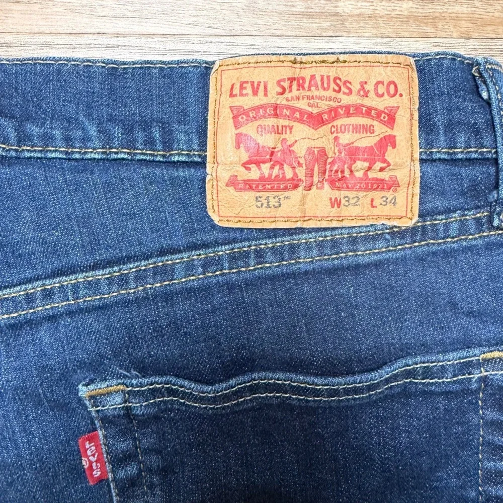 Levi's 513 Slim Straight Jeans Mens 32x34 Dark Wash Indigo Stretch Denim Pants